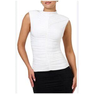 Naked Wardrobe Hourglass Drama Shoulder Rushed Size XL High Neck Top Blouse NWT